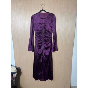 Sies Marjan $1,250 Purple Silk‎ Blend Long Sleeve Midi Dress Ruched Front